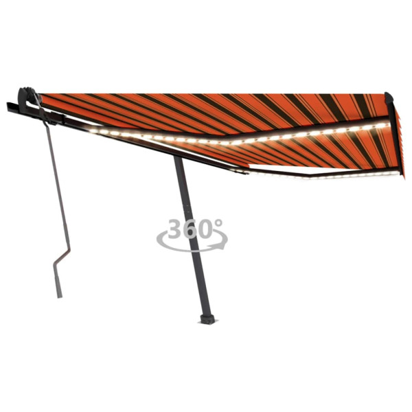 Toldo retrátil manual com luz LED laranja e marrom 400x350 cm D