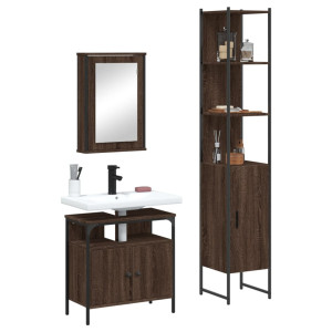 Set de muebles baño 3 pzas madera contrachapada roble marrón D