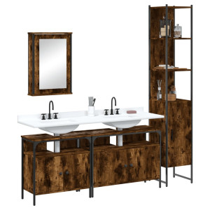 Set de muebles baño 4 pzas madera contrachapada roble ahumado D