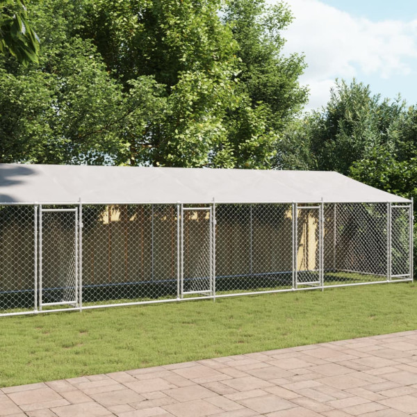 Jaula de perros techo y puertas acero galvanizado gris 12x2x2 m D