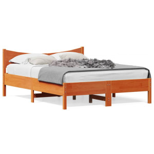 Estructura de cama madera maciza pino marrón cera 120x190 cm D