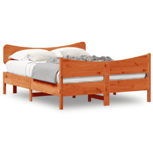 Estructura cama con cabecero madera pino marrón cera 140x190 cm D
