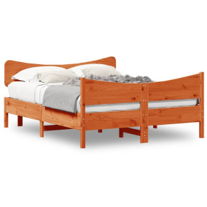 Estructura cama con cabecero madera pino marrón cera 160x200 cm D