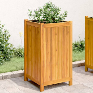 Jardinera con forro madera maciza de acacia 42x42x75 cm D