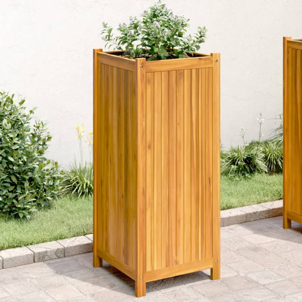 Jardinera con forro madera maciza de acacia 42x42x100 cm D