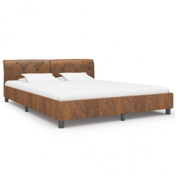 Estructura de cama de piel de ante artificial marrón 160x200 cm D