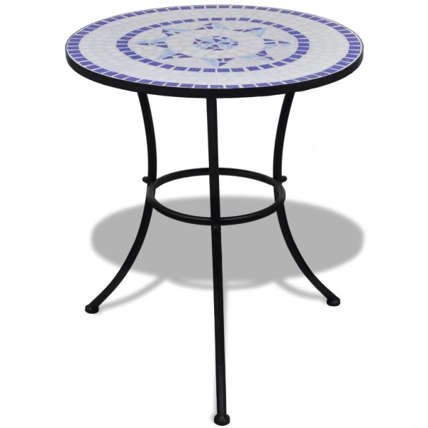 Mesa de jantar terraço mosaico azul e branco 60 cm D