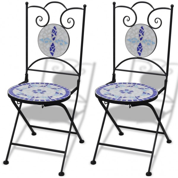Cadeiras de jardim de bistro dobráveis de cerâmica azul e branco D