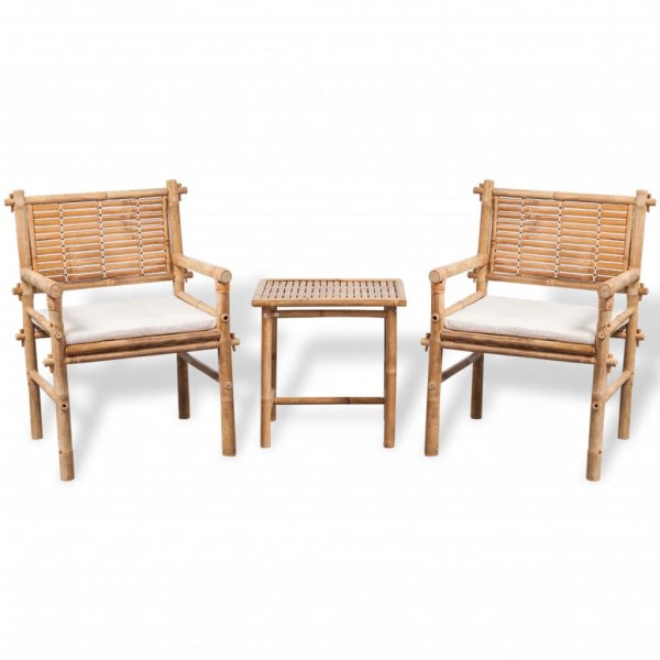 Set mesa y sillas terraza 3 pzas con cojines bambú D