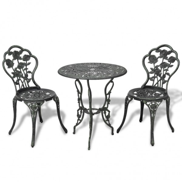Mesa e cadeiras Bistro de jardim 3 peças de alumínio fundido verde D