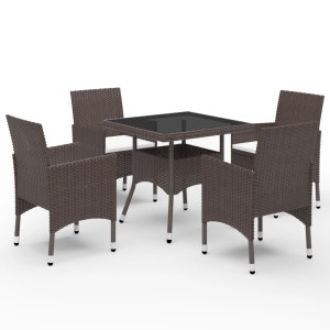 Set de comedor de jardín 5 pzas ratán PE vidrio templado marrón D