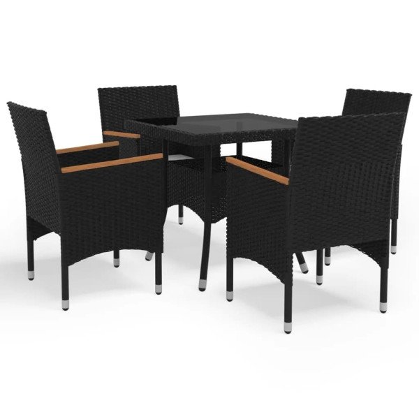 Set de comedor de jardín 5 pzas ratán PE vidrio templado negro D