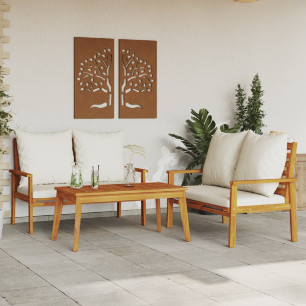 Set de muebles para jardín 3 piezas con cojines madera acacia D