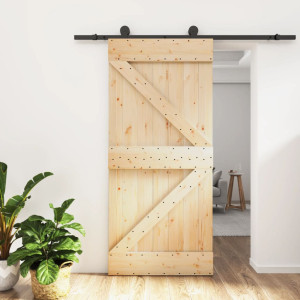 Puerta corredera con herrajes madera maciza de pino 95x210 cm D