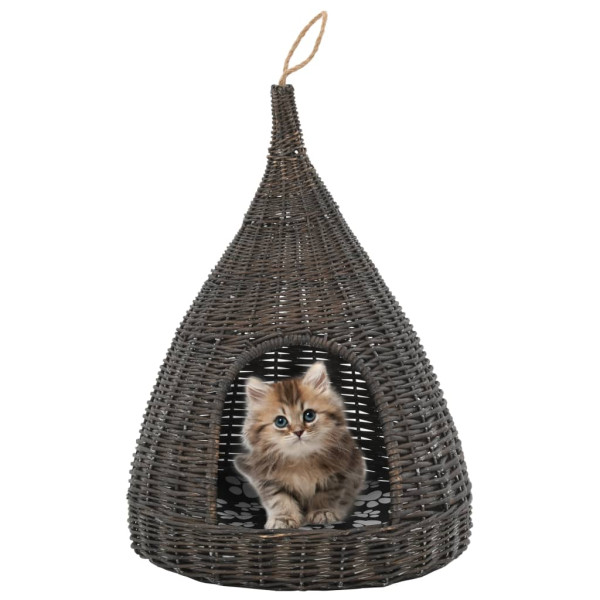 Casa para gatos con cojín forma tipi sauce natural gris 40x60cm D