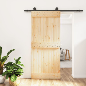 Puerta corredera con herrajes madera maciza de pino 90x210 cm D