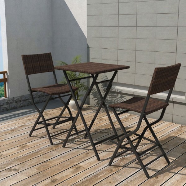 Mesa y sillas de jardín plegables 3 pzs acero poli ratán marrón D