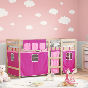 Cama alta para niños con cortinas madera pino rosa 80x200 cm D