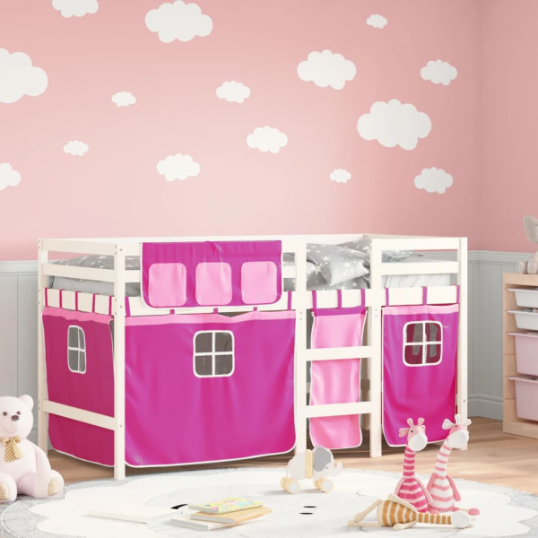 Cama alta para niños con cortinas madera pino rosa 80x200 cm D