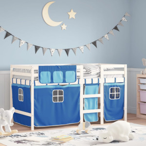 Cama alta para niños con cortinas madera pino azul 90x190 cm D