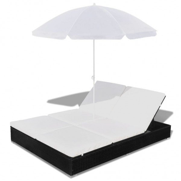 Cama de banho com guarda-chuva ratão sintético preto D