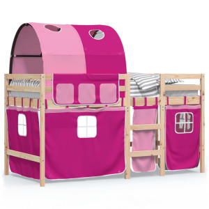 Cama alta para niños con túnel madera pino rosa 90x190 cm D