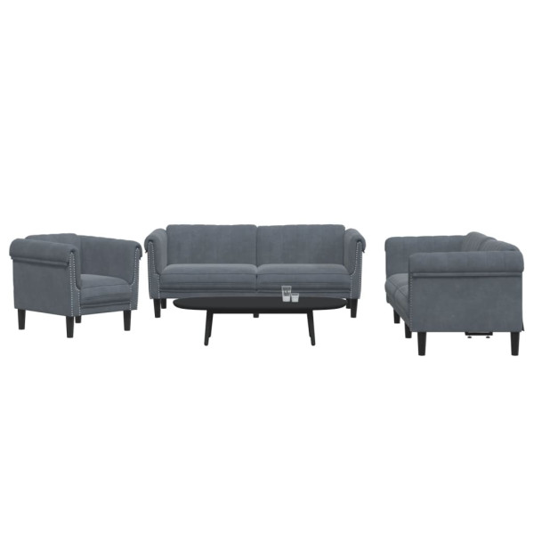 Conjunto de sofás de 3 peças em veludo cinza escuro D