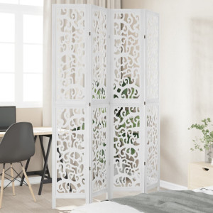 Biombo separador de 4 paneles madera maciza Paulownia blanco D