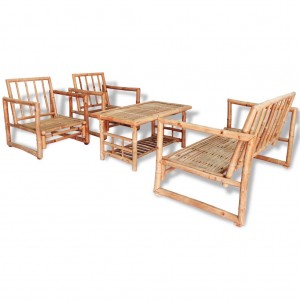 4 pcs conjunto lounge p/ jardim com almofadas bambu H