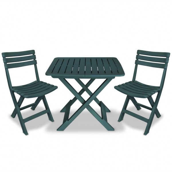 Mesa y sillas bistró de jardín plegables 3 pzas plástico verde D