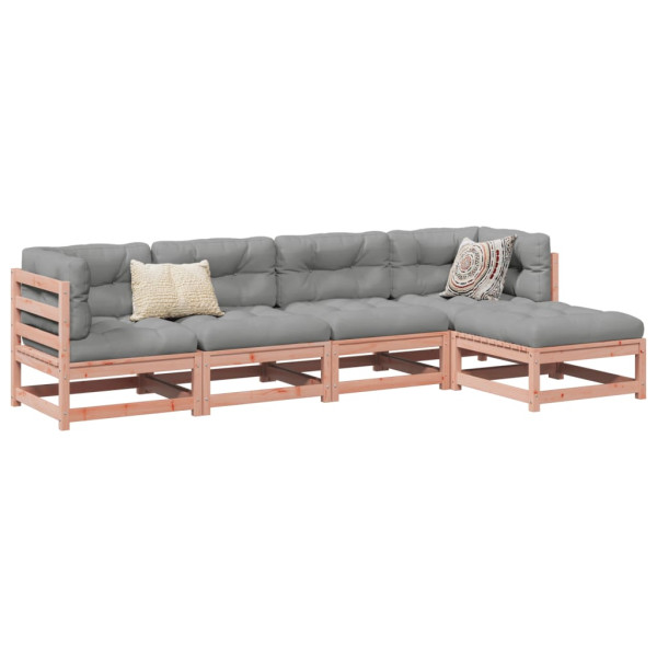 Conjunto de sofá de jardim de 5 peças com almofadas em madeira de abeto Douglas D