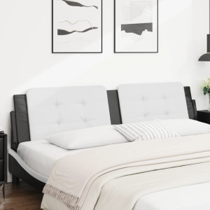 Cabeceira de cama acolchoada em couro sintético branco preto 200 cm D