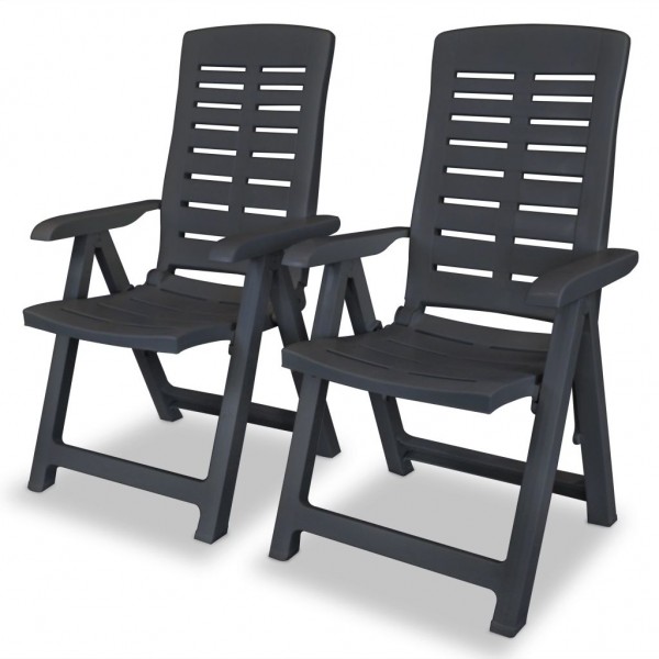 Cadeiras de jardim reclináveis plástico cinza anthracite 2 unidades D