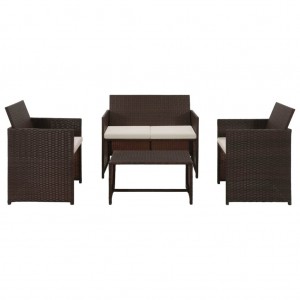 Set muebles de jardín 4 piezas y cojines ratán sintético marrón D