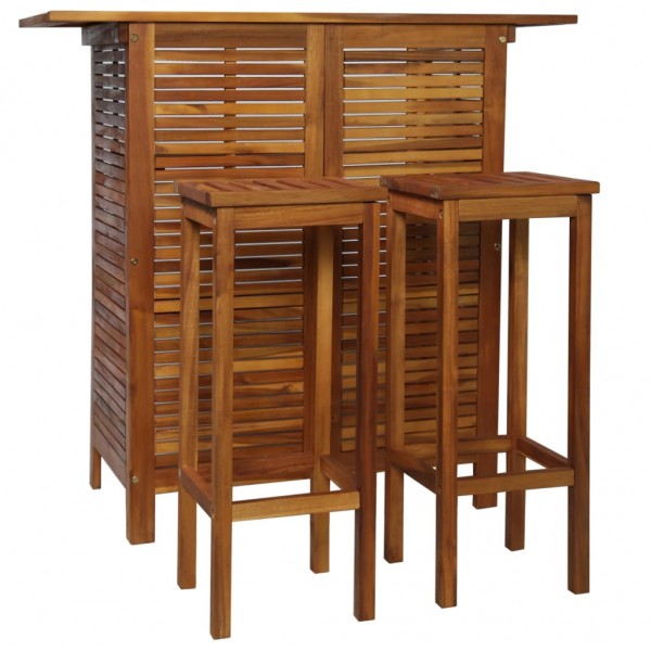 Set de mesa de bar e cadeiras 3 peças de madeira maciça de acacia D