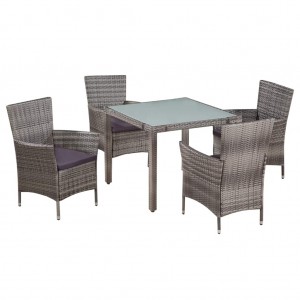 Set de comedor de jardín 5 pzas y cojines ratán sintético gris D