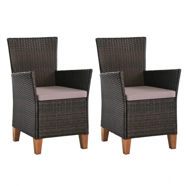 Cadeiras de jardim com almofadas 2 unidades marrom sintético D