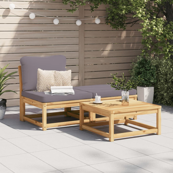 Set de muebles para jardín 3 piezas con cojines madera acacia D