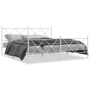 Estructura cama metal con cabecero y pie cama blanco 183x213 cm D