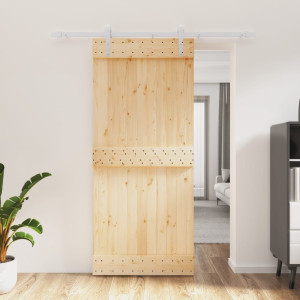 Puerta corredera con herrajes madera maciza de pino 90x210 cm D