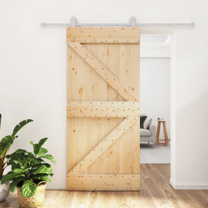 Puerta corredera con herrajes madera maciza de pino 95x210 cm D