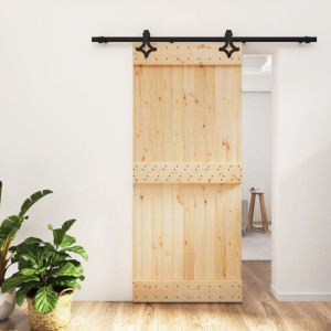 Puerta corredera con herrajes madera maciza de pino 90x210 cm D