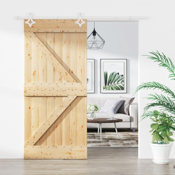 Puerta corredera con herrajes madera maciza de pino 95x210 cm D