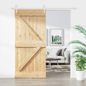 Puerta corredera con herrajes madera maciza de pino 95x210 cm D