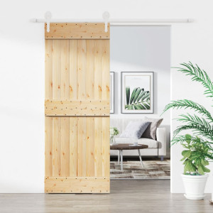 Puerta corredera con herrajes madera maciza de pino 80x210 cm D