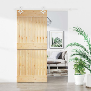 Puerta corredera con herrajes madera maciza de pino 90x210 cm D