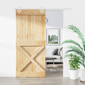 Puerta corredera con herrajes madera maciza de pino 90x210 cm D