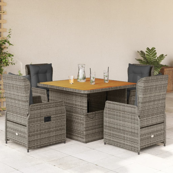 Set comedor de jardín 5 piezas con cojines ratán sintético gris D