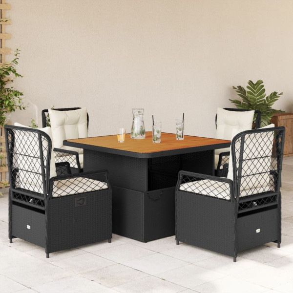 Set de muebles jardín 5 pzas con cojines ratán sintético negro D