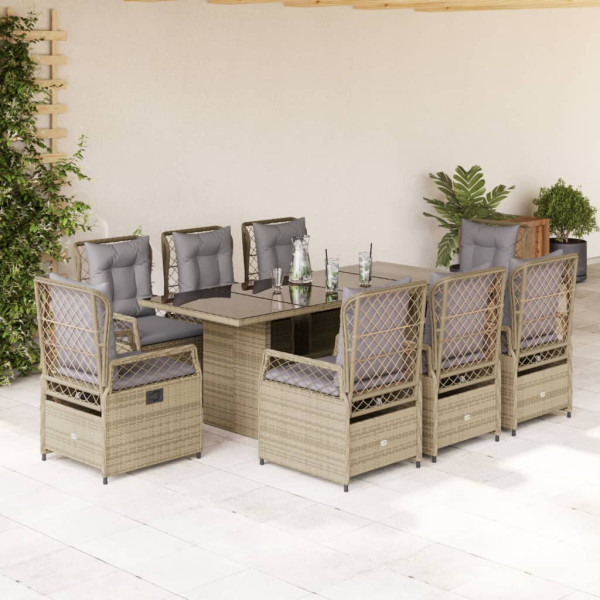 Set comedor de jardín 9 pzas con cojines ratán sintético beige D